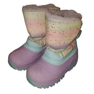 K KomForMe Waterproof Toddler Size 13 Snow Boots Hook Loop Purple Blue Glitter